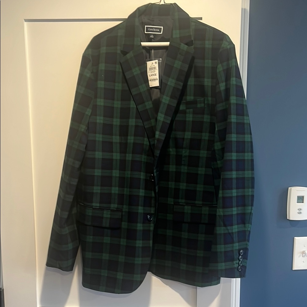 Club Room Dark Green and Navy Plaid Blazer